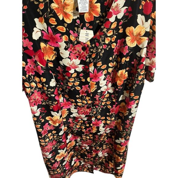 White Stag Women's Plus 26W Maxi Dress Rich Black with Floral Print Button Front - Picture 8 of 9
